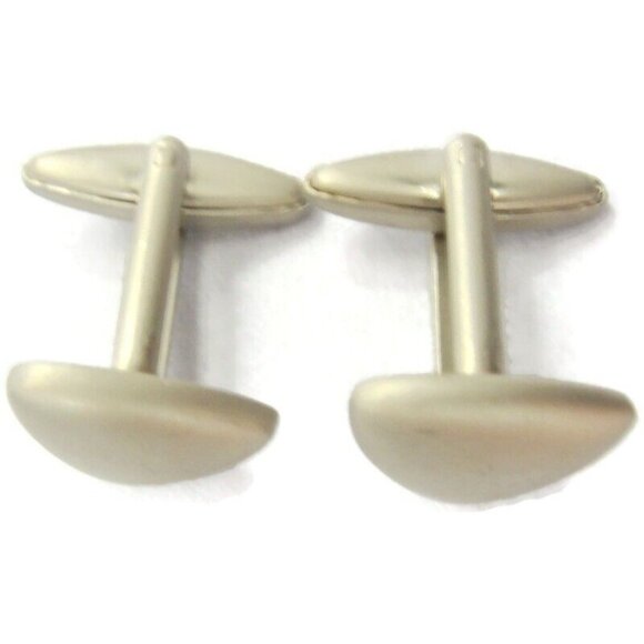 Puffed Triangle Cufflinks Grey Flat Silver Tone Shirt Accessories Wedding Vtg - Picture 3 of 9